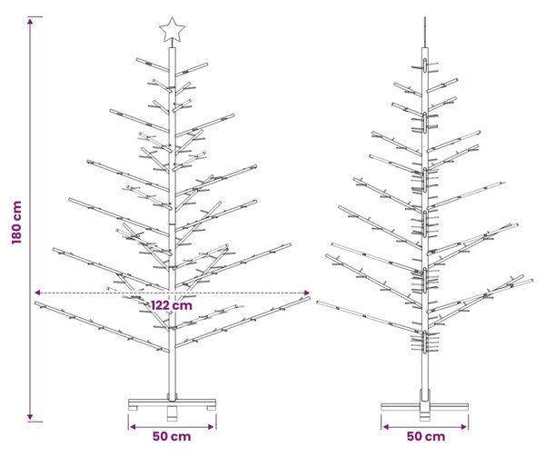 Drveno božićno drvce 180 cm Bambus i masivna borovina - 180 cm Tamno smeđa