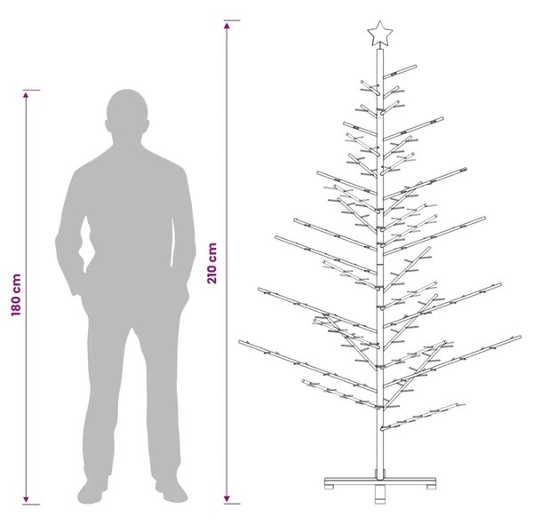 Drveno božićno drvce 210 cm Bambus i masivna borovina - 210 cm Tamno smeđa