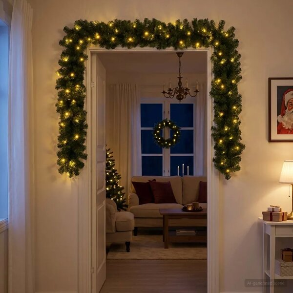 Božićni vijenci Zelena 270 cm PVC 50 LED lampica - Zelena s LED svjetlima