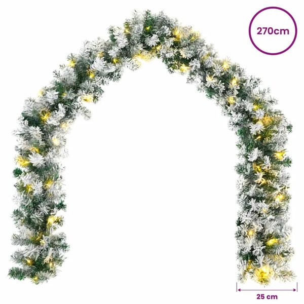 Božićni vijenci Zelena i bijela 270 cm PVC 50 LED lampica - Bijela s LED svjetlima