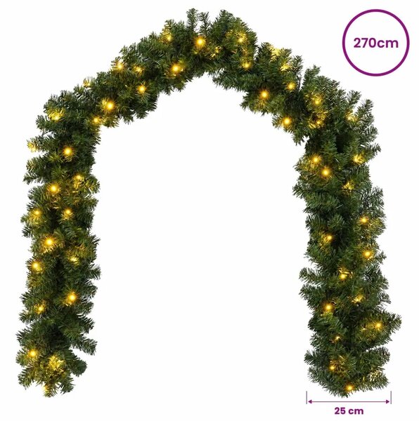 Božićni vijenci Zelena 270 cm PVC 50 LED lampica - Zelena s LED svjetlima