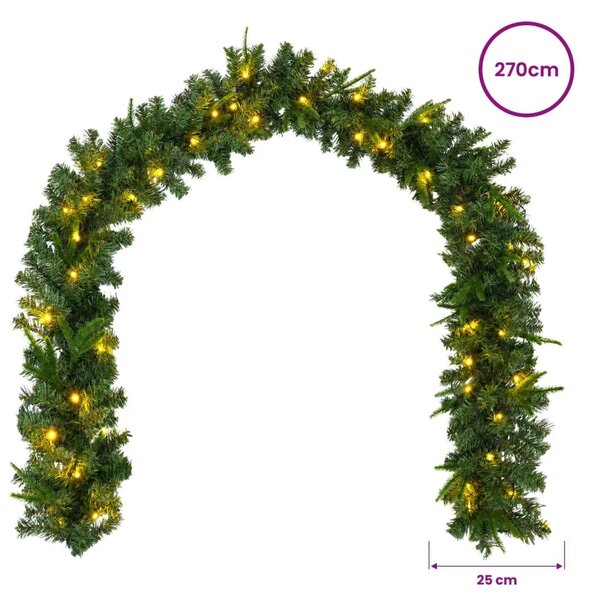 Božićni vijenci Zelena 270 cm PVC i PE 50 LED lampica - Zelena s LED svjetlima