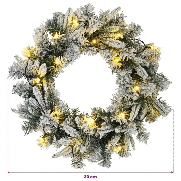 Božićni vijenac Zelena i bijela Ø 30 cm PVC i PE 25 LED lampica - Bijela 30 cm s LED svjetlima