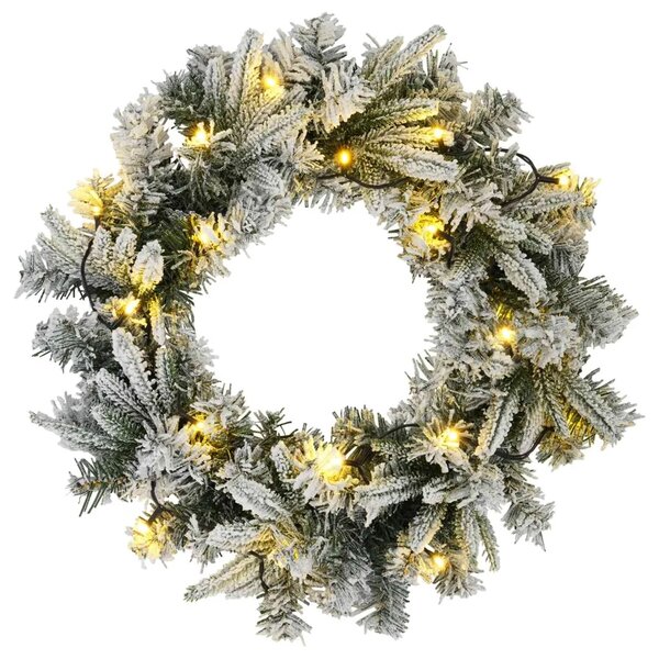 Božićni vijenac Zelena i bijela Ø 30 cm PVC i PE 25 LED lampica - Bijela 30 cm s LED svjetlima