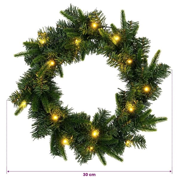 Božićni vijenac Zelena Ø 30 cm PVC i PE 25 LED lampica - Zelena 30 cm s LED svjetlima