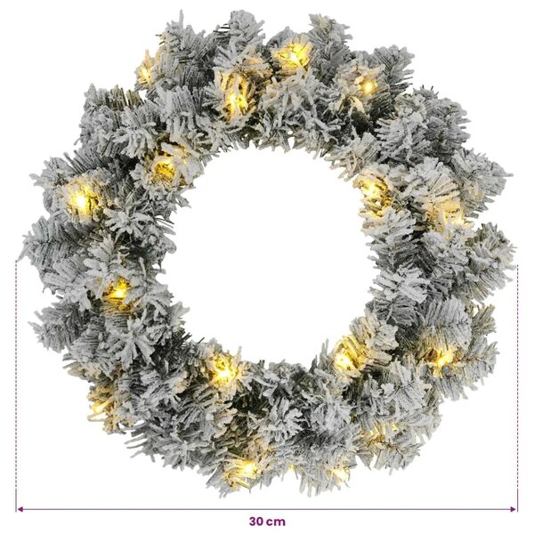 Božićni vijenac Zelena i bijela Ø 30 cm PVC 25 LED lampica - Bijela 30 cm s LED svjetlima
