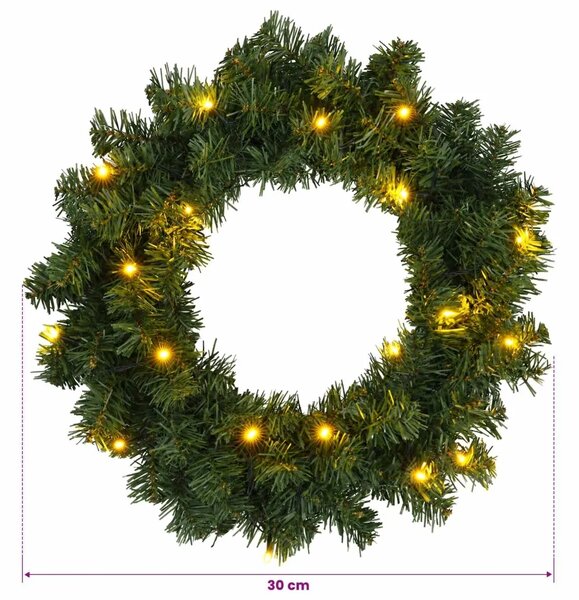 Božićni vijenac Zelena Ø 30 cm PVC 25 LED lampica - Zelena 30 cm s LED svjetlima