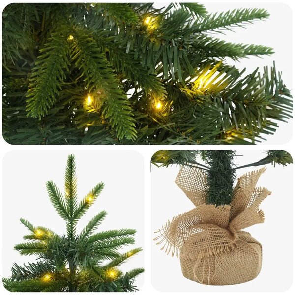 Mini božićno drvce 45 cm 25 LED lampica Topla bijela PVC i PE - Zelena 45 cm s LED svjetlima