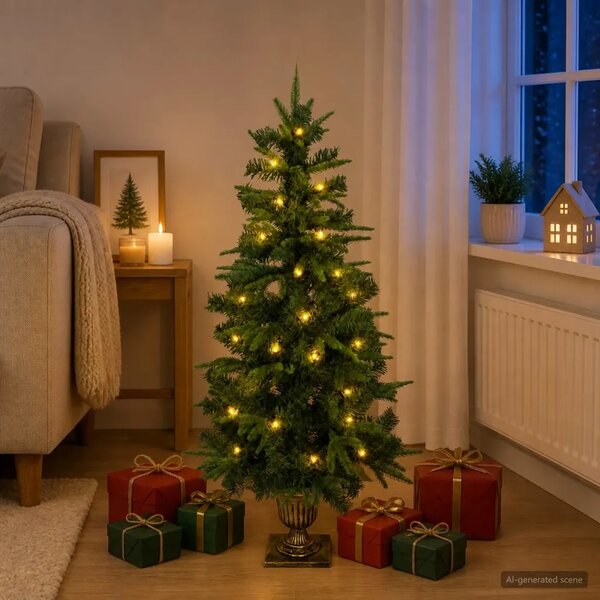Mini božićno drvce 120 cm 100 LED lampica Topla bijela PVC i PE - Zelena 120 cm s LED svjetlima