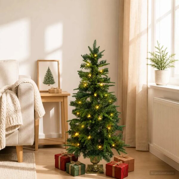 Mini božićno drvce 120 cm 100 LED lampica Topla bijela PVC i PE - Zelena 120 cm s LED svjetlima