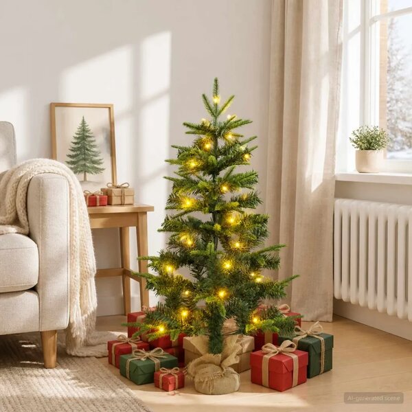 Mini božićno drvce 90 cm 50 LED lampica Topla bijela PVC i PE - Zelena 90 cm s LED svjetlima