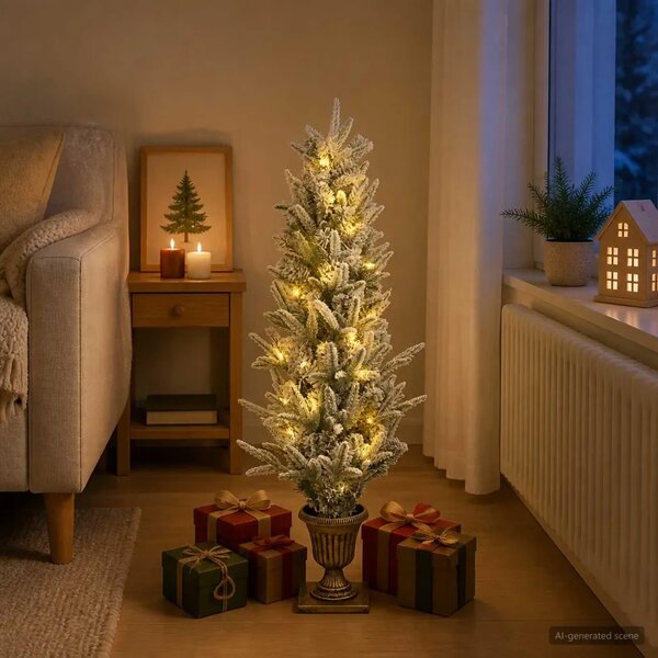 Mini zasnježeno božićno drvce 120 cm 100 LED lampica - Zelena i bijela 120 cm s LED svjetlima