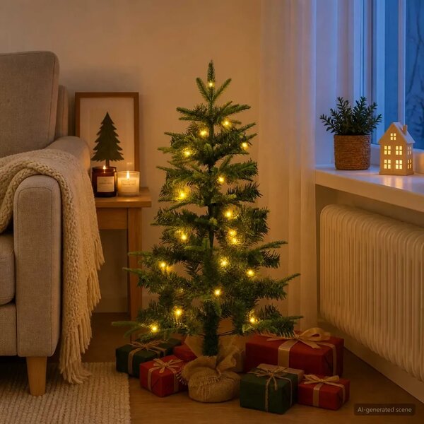 Mini božićno drvce 90 cm 50 LED lampica Topla bijela PVC i PE - Zelena 90 cm s LED svjetlima