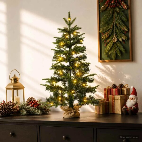Mini božićno drvce 45 cm 25 LED lampica Topla bijela PVC i PE - Zelena 45 cm s LED svjetlima
