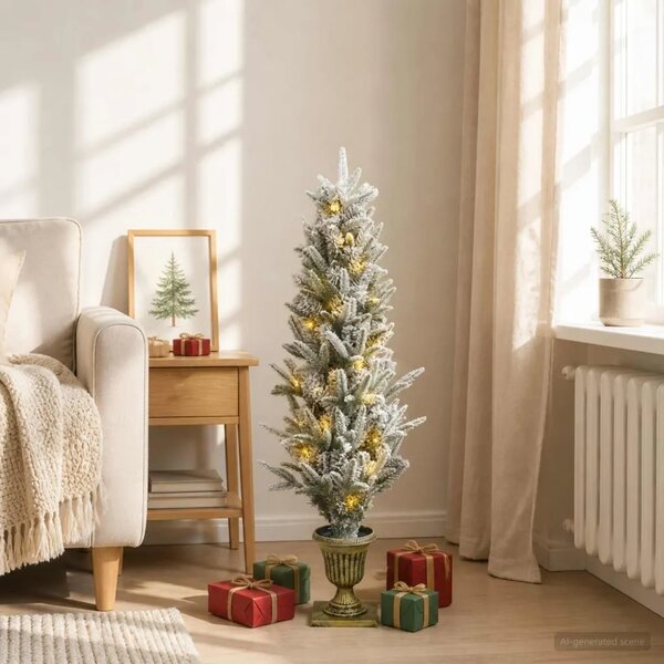 Mini zasnježeno božićno drvce 120 cm 100 LED lampica - Zelena i bijela 120 cm s LED svjetlima