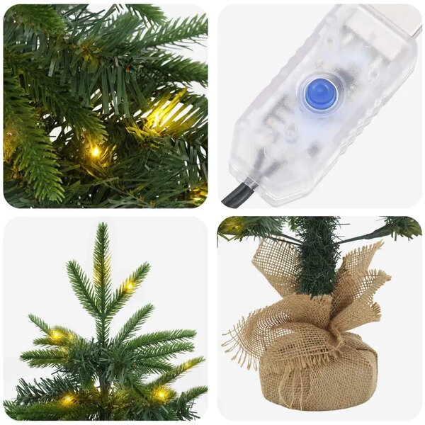 Mini božićno drvce 90 cm 50 LED lampica Topla bijela PVC i PE - Zelena 90 cm s LED svjetlima