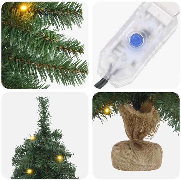 Mini božićno drvce 60 cm 25 LED lampica Topla bijela PVC Zelena - Zelena 60 cm s LED svjetlima