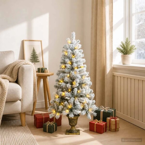 Zasnježeno mini božićno drvce 120 cm 100 LED lampica - Zelena i bijela 120 cm s LED svjetlima