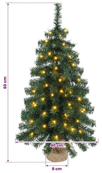 Mini božićno drvce 60 cm 25 LED lampica Topla bijela PVC Zelena - Zelena 60 cm s LED svjetlima