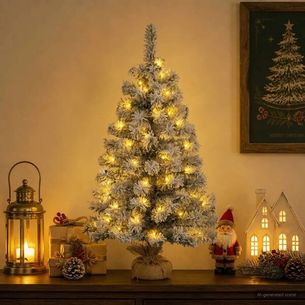 Mini božićno drvce 45 cm 25 LED lampica Topla bijela PVC - Zelena i bijela 45 cm s LED svjetlima