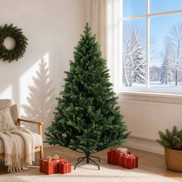 Umjetno božićno drvce s nogom 180 cm PVC i metal Zelena - Zelena 180 cm bez LED svjetala