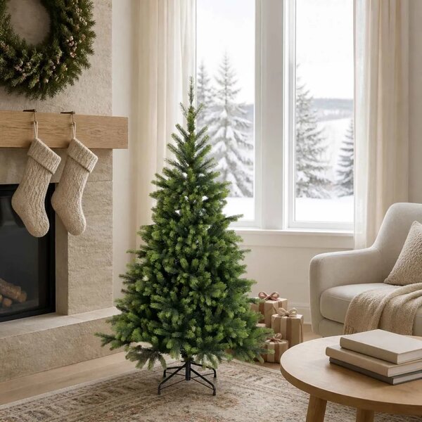 Umjetno božićno drvce s nogom 150 cm PVC i metal Zelena - 150 cm bez LED svjetala