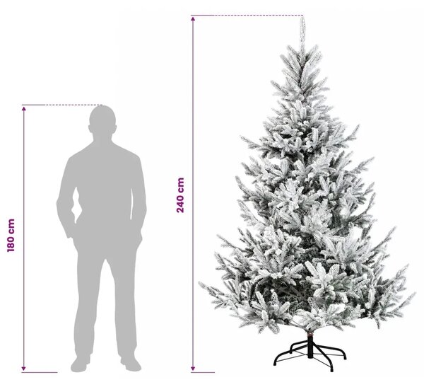 Umjetno božićno drvce s nogom 240 cm PVC i metal - Zelena i bijela 240 cm bez LED svjetala