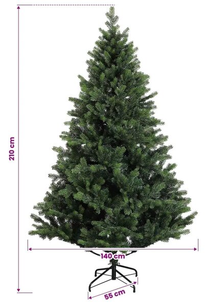 Umjetno božićno drvce s nogom 210 cm PVC i metal Zelena - Zelena 210 cm bez LED svjetala