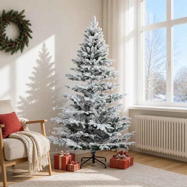 Umjetno božićno drvce s nogom 180 cm PE i PVC Zelena i bijela - Zelena i bijela 180 cm bez LED svjetala