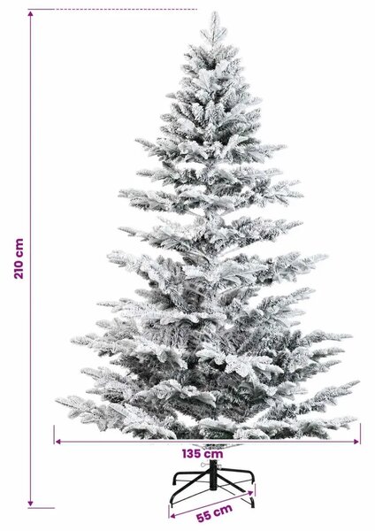 Umjetno božićno drvce s nogom 210 cm PE i PVC Zelena i bijela - Zelena i bijela 210 cm bez LED svjetala