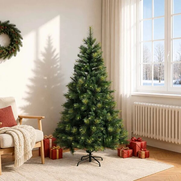 Umjetno božićno drvce s nogom 180 cm PVC i metal Zelena - Zelena 180 cm bez LED svjetala