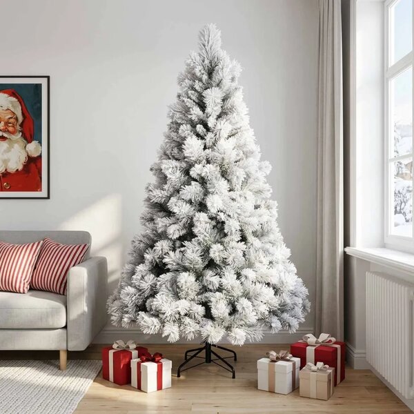 Umjetno božićno drvce s nogom 240 cm PVC i metal - Zelena i bijela 240 cm bez LED svjetala