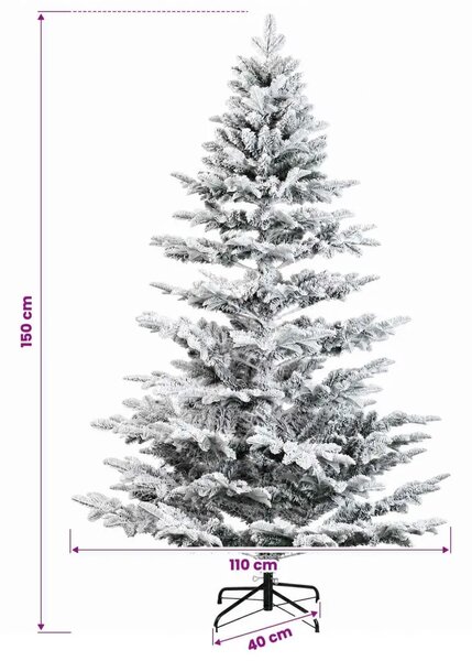 Umjetno božićno drvce s nogom 150 cm PE i PVC Zelena i bijela - Zelena i bijela 150 cm bez LED svjetala