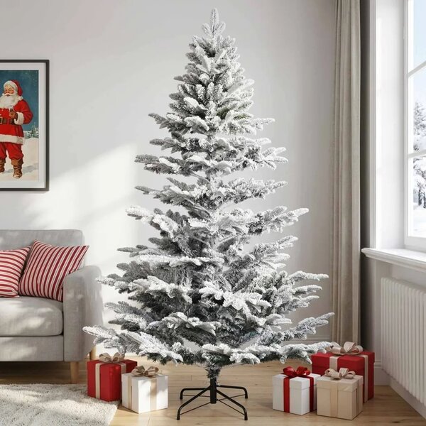Umjetno božićno drvce s nogom 210 cm PE i PVC Zelena i bijela - Zelena i bijela 210 cm bez LED svjetala