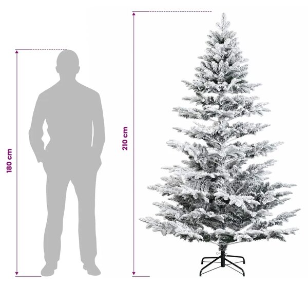 Umjetno božićno drvce s nogom 210 cm PE i PVC Zelena i bijela - Zelena i bijela 210 cm bez LED svjetala