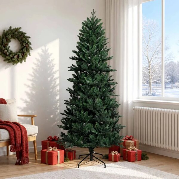 Umjetno božićno drvce s nogom 180 cm PVC i PE Zelena - Zelena 180 cm bez LED svjetala