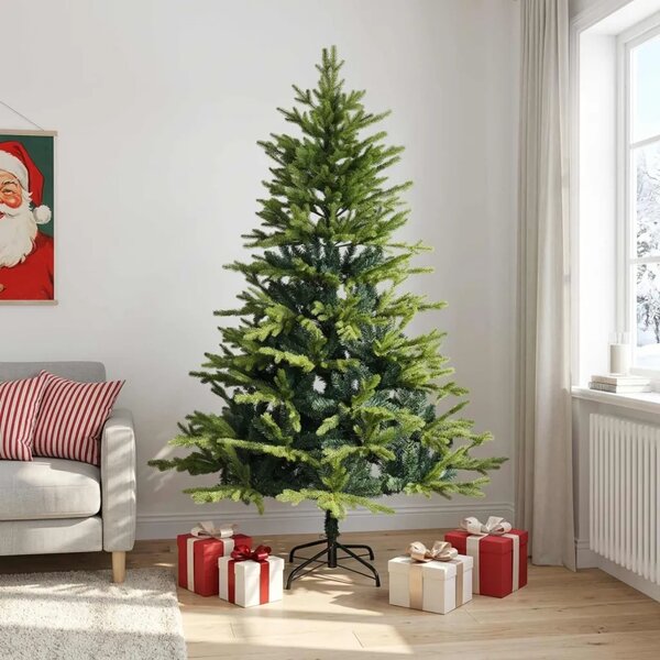 Umjetno božićno drvce s nogom 210 cm PVC i metal Zelena - Zelena 210 cm bez LED svjetala