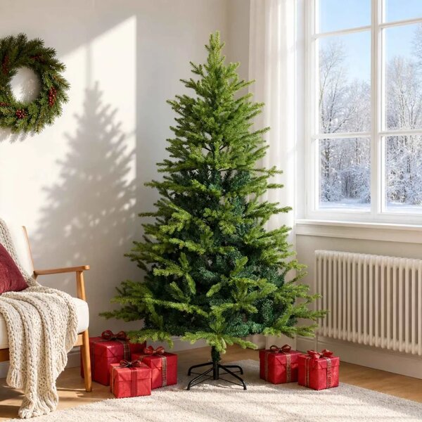 Umjetno božićno drvce s nogom 180 cm PVC i metal Zelena - Zelena 180 cm bez LED svjetala