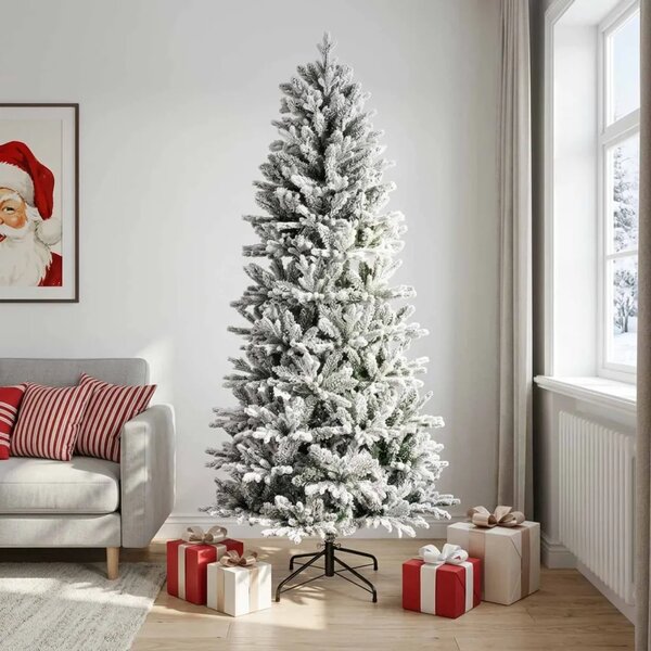 Umjetno božićno drvce s nogom 210 cm PVC i PE Zelena i bijela - Zelena i bijela 210 cm bez LED svjetala