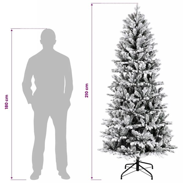 Umjetno božićno drvce s nogom 210 cm PVC i PE Zelena i bijela - Zelena i bijela 210 cm bez LED svjetala