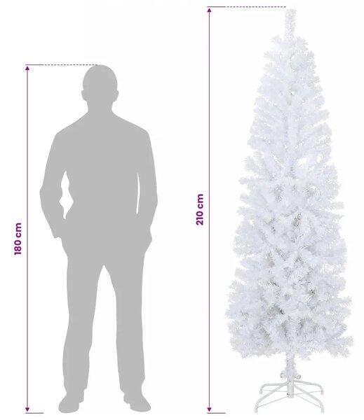 Umjetno vitko božićno drvce 210 cm PVC i čelik Bijela - Bijela 210 cm