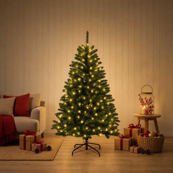Umjetno božićno drvce s nogom 150 cm 150 LED lampica - Srednje zelena Ø 80 x 150 cm s 150 LED dioda