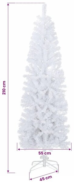 Umjetno vitko božićno drvce 210 cm PVC i čelik Bijela - Bijela 210 cm