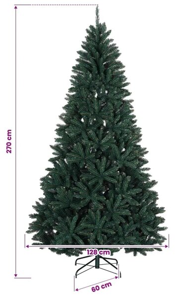 Umjetno božićno drvce tamnozeleno s kuglicama 270 cm - Tamnozelena Ø 128 x 270 cm s 300 LED dioda i crnim lopticama