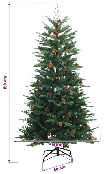 Umjetno božićno drvce s kuglicom 150 cm 150 LED lampica - Zelena 150 cm s LED žaruljama i bijelim kuglicama