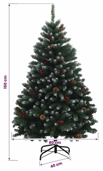 Umjetno božićno drvce zeleno s kuglicom 150 cm 150 LED lampica - Zelena s mraženim vrhovima Ø 80 x 150 cm s 150 LED dioda i zlat