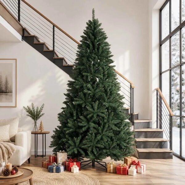 Umjetno božićno drvce s nogom 270 cm PVC Tamnozelena - Tamnozelena Ø 128 x 270 cm bez LED svjetala