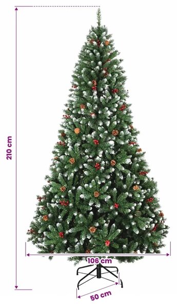 Umjetno božićno drvce sa šarkama 210 cm 300 LED lampica - Zelena sa zasnježenim vrhovima Ø 106 x 210 cm s 300 LED žaruljica