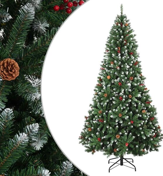 Umjetno božićno drvce s nogom 210 cm PVC Zelena i bijela - Zelena s mraženim vrhovima Ø 106 x 210 cm bez LED svjetala