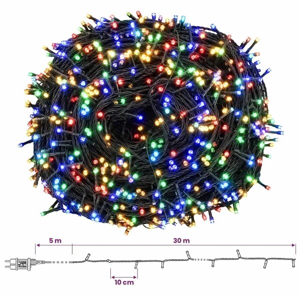Božićne lampice s dva načina boja 300 LED lampica Višebojno - 300